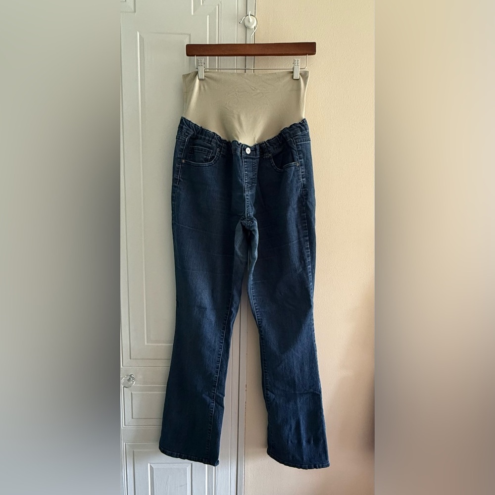 Maternity Blue Jeans with Beige Full Belly‎ Waistband XL Expected Jeans